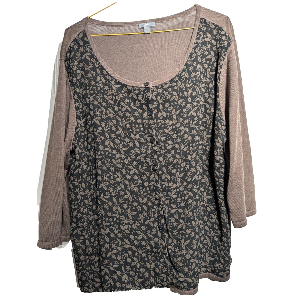 J Jill Sweater Womens Large Floral Button Front Silk Blend Knit Pullover Cardiga